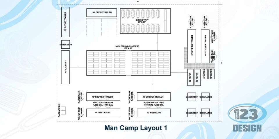 Crew camp site-plan reference identifying separate accommodation and support facilities