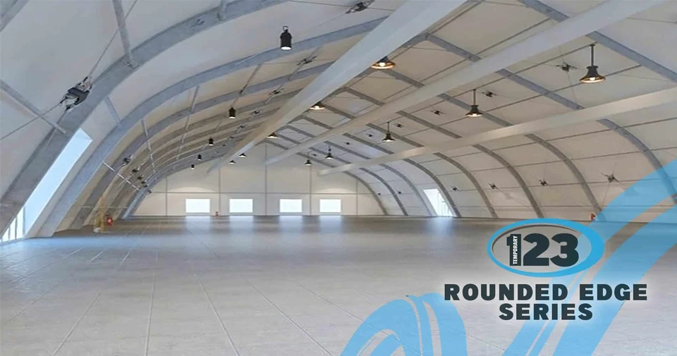 Interior of an empty temporary framed tent structure