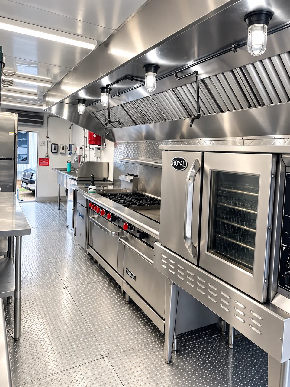 Cooking range and ovens inside the mobile kitchen