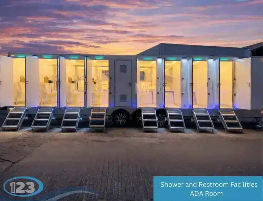 Branded catalogue view of shower and restroom facilities, labelled ADA Room
