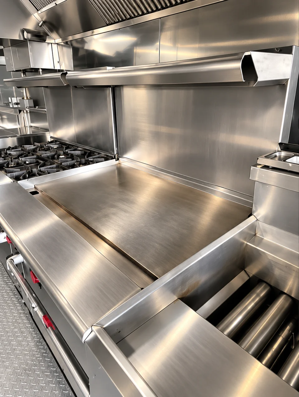 Griddle and range inside the mobile kitchen